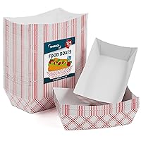 Food Boats (125 Pack) 3LB Red and White Paper Food Trays Leakproof & Freezer Safe Chekered Nacho Trays Disposable for Concession Stand Supplies French Fry Holder & Hot Dog Trays Disposable