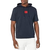 HUGO Men's Square Logo Hooded Pullover Short Sleeve Sweatshirt