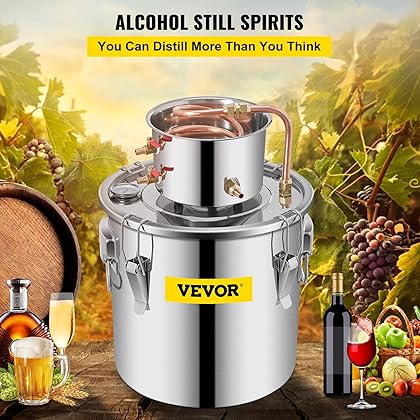 VEVOR Alcohol Still 9.6Gal 38L, Distillery Kit with Circulating Pump, Alcohol Still Copper Tube, Whiskey Distilling Kit w/Build-In Thermometer, Whiskey Making Kit for DIY Alcohol, Stainless Steel