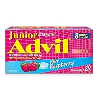Junior Strength Advil Ibuprofen 100 mg Tablets USP Blue Raspberry 40 Chewable Tablets