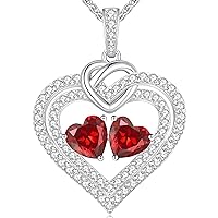 LOUISA SECRET Sparkling Double Heart Birthstone Necklaces for Women, 925 Sterling Silver Fine Jewelry, Pendant Heart Necklaces Birthday Anniversary Christmas Gift for Women Wife Mom Girlfriend Lady