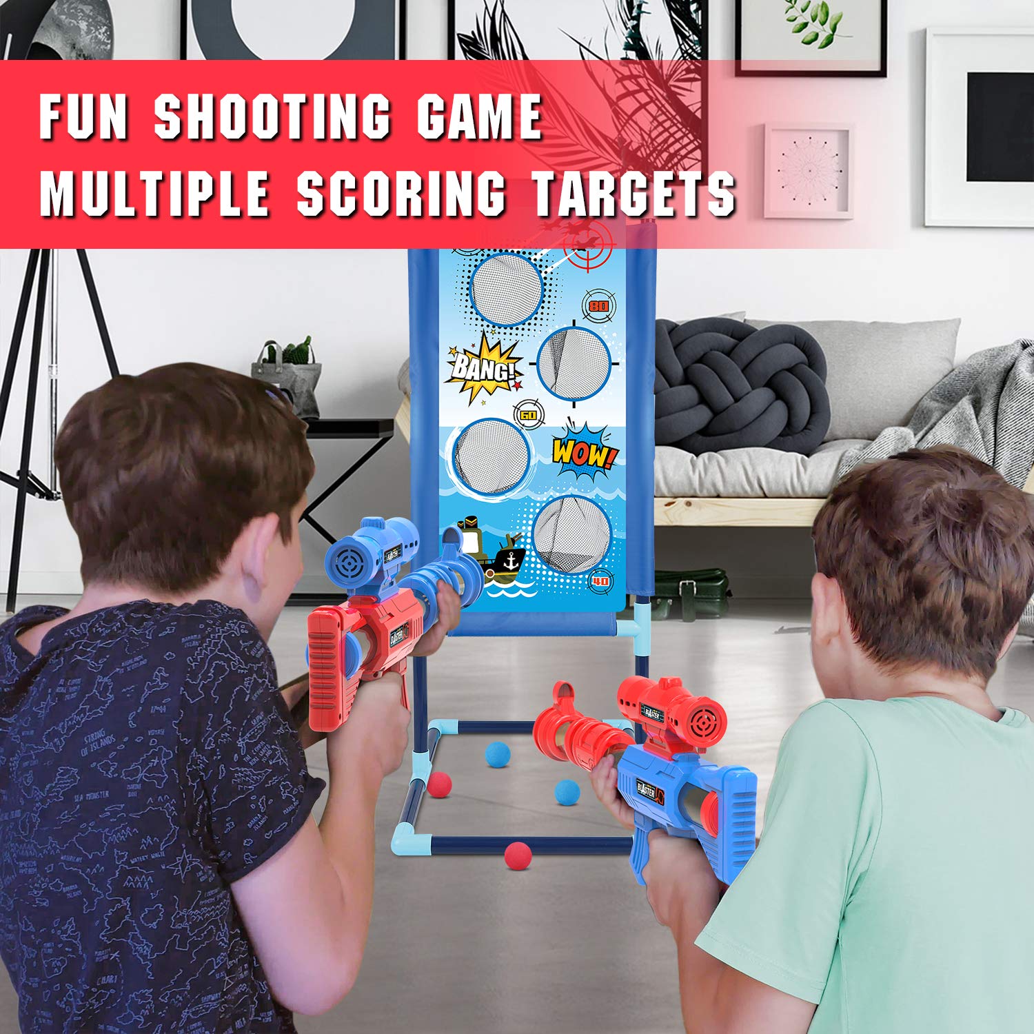 YEEBAY Shooting Game Toy for Age 6, 7, 8,9,10+ Years Old Kids, Boys - 2pk Air Guns & Shooting Target & 24 Foam Balls - Ideal Gift - Compatible with Toy Guns