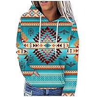 DOLKFU Womens Western Aztec Geometric Hoodie Ethnic Graphic Pullover Sweater Long Sleeve Sweatshirt Shirts Vintage Casual Top