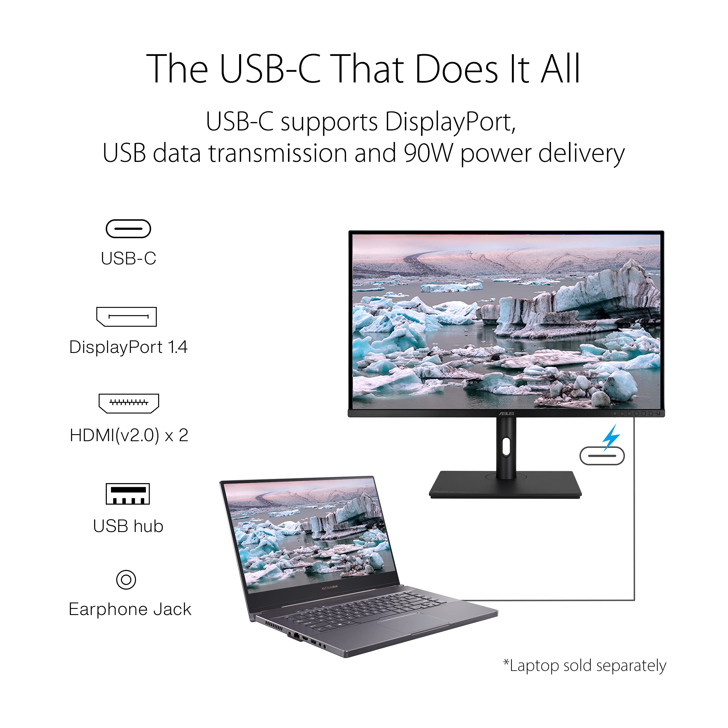 ASUS ProArt Display 32” 4K HDR Computer Monitor (PA329CV) - IPS, 100% sRGB/Rec.709, ΔE2, Calman Verified, USB-C Power Delivery, HDMI, USB 3.1 Hub, C-clamp, Compatible with Laptop & Mac Monitor, BLACK
