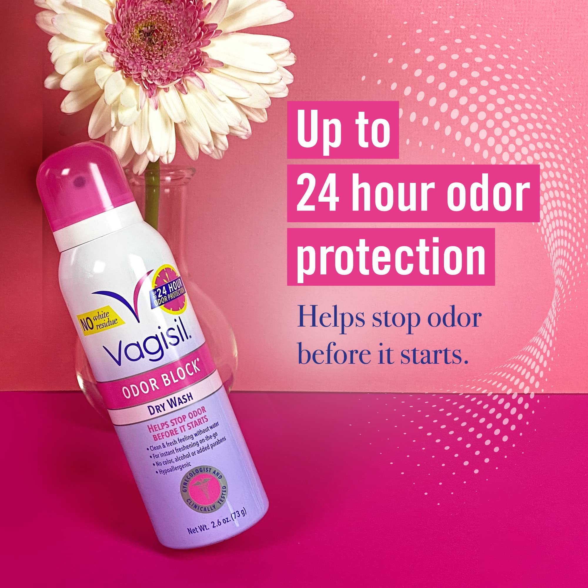 Vagisil Odor Block Dry Wash Spray for Feminine Hygiene, Gynecologist Tested, Hypoallergenic, 2.6 Ounces (Pack of 1)