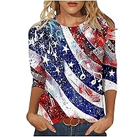 Women's American Flag Patriotic Tops Summer Casual Holiday 3/4 Sleeve T-Shirts 4th of July Crewneck Fashion Tees