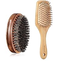 BFWood Boar Beard Brush and Bamboo Hairbrush - Reduce Frizzy & Massage Scalp Suit for Women and Men