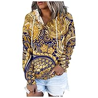 Womens Fashion Hoodies Vintage Button Collar Sweatshirts Drawstring Clothes With Pocket Loose Casual Fall Tops