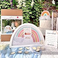 Kate Aspen Boho Baby Shower Guest Book Alternative Rainbow Frame with 30 Wooden Clouds, Frame for Sonogram Picture, Rainbow Baby Shower Decorations & Keepsake, Nursery Decor