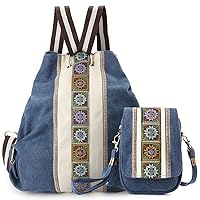 Goodhan Women Canvas Backpack Daypack Casual Shoulder Bag with a Small Crossbody Phone Purse