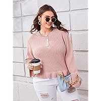 Casual Ladies Comfortable Plus Size Sweater Plus Flounce Sleeve Ruffle Hem Sweater Leisure Perfect Comfortable Eye-catching (Color : Baby Pink, Size : 3X-Large)
