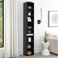 8-Tier CD Storage Cabinet, DVD Shelf Narrow Bookshelf 11.6L'' X 9.25W'' X 70.8H'', Disassembled CD DVD Media Tower Rack with Adjustable Shelves for Home Office Black