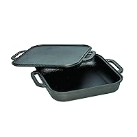 Jim Beam 3-in-1 Cast Iron Skillet with Double Sided Griddle, 3, Black