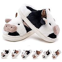 sharllen Cute Fluffy Cow Slippers for Women Men, Warm Soft Kawaii Plush Fuzzy Non-Slip Cow Slides, Cozy Cotton Winter Adults Thick Sole House Animal Slippers Indoor Outdoor