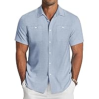 COOFANDY Men's Linen Shirt Beach Summer Short Sleeve Button Down Casual Shirts