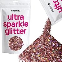 Hemway Ultra Sparkle Glitter - Multi-Size Chunky Fine Cosmetic Glitter Mix for Body Face Hair Eye Nail Art Festival, Crafts for Tumbler Resin Decorations - Rose Gold Holographic - 100g / 3.5oz