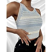 Women's Knitted Tops Striped Pattern Crop Halter Knit Top Knitted Tops (Color : Blue and White, Size : Large)