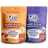 GLUCODOWN, Maintain Healthy Blood Sugar, Variety Pack, Delicious Peach & Super-Berry Tea Mixes, Diabetic Friendly, 90 Total Servings, 2 Resealable Packages.