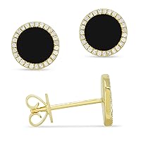 14K Yellow Gold .48 ct Onyx (6mm) & .11ct White Diamond Stud Earrings