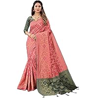 Women's Jacquard Cotton Silk Blend Banarasi Bandhani Fusion Style Woven Saree with Unstitched Blouse Piece