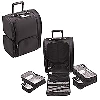 Soft Sided Professional Nylon Cosmetic Organizer for Makeup Artist Tools, With 4 Clear Waterproof Pouches, Black Nylon