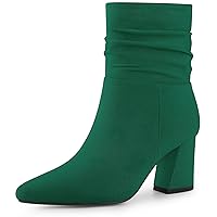 Allegra K Women's Pointy Toe Slouched Zipper Chunky Heel Ankle Boots