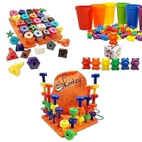 Skoolzy Rainbow Counting Bears and Stacking Toddler Peg Boards Pack of 3 Montessori Sensory Color Matching and Shape Recognition Toys for Toddlers and Preschoolers Ages 3+