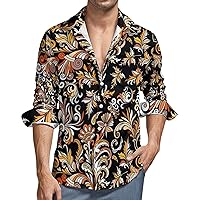 Mens Button Down Long Sleeve Shirts Baroque Style Print Soft Peach Skin Velvet Beach Shirts with Pocket color38