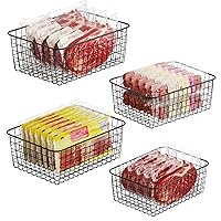 iSPECLE Upright Freezer Organizer Bins - 4 Pack Freezer Baskets for 16&17&21 cu.ft Standup Freezer, Sort and Get Food Easily, Allow Air Circulate for Efficient Freezing, 2 Large and 2 Medium, Black