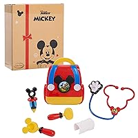Disney Junior Mickey Mouse Funhouse On the Go Doctor Bag, 8 Piece Pretend Play Set with Lights and Sounds Stethoscope, Officially Licensed Kids Toys for Ages 3 Up, Amazon Exclusive