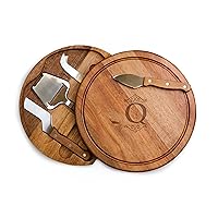 TOSCANA - a Picnic Time brand Personalized Monogram Initials Acacia Circo Cheese Cutting Board & Tools Set, 10.2 x 10.2 x 1.6, Letter Q