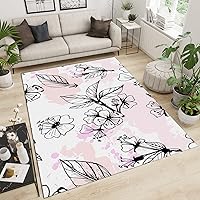 Black and White Plant Flowers Area Rugs, Simple Lines Orchid Stamens Tropical Rainforest Leaves Indoor Rug, Porch Mat Easy Care Durable Apply to Home Decor Entryway Hallway,3×4ft/90 * 120cm