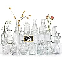 Glass Bud Vases Set of 25,Small Clear Vases for Flowers, Vintage Vases in Bulk for Centerpieces,Mini Glass Vase Assorted for Rustic Wedding,Floral Arrangements,Home Table Decorations