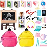 2 Pieces Mini Doll Backpack Toys with 12 Stationery Surprises Inside, Collectible Mini Backpack for Doll with Carabiner, Doll School Supplies Best