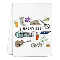 Moonlight Makers, Funny Colorful Dish Towel, Flour Sack Kitchen Towel, Sweet Housewarming Gift, Farmhouse Kitchen Decor (Nashville Collage)
