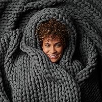 Bearaby Organic Hand-Knit Weighted Blanket for Adults - Chunky Knit Blanket - Sustainable, Breathable - Machine Washable for Easy Maintenance (Asteroid Grey, 15 lbs)