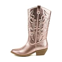 Soda RENO ~ Women Western Cowboy Stitched Pointe Toe Low Heel Ankle Mid Shaft Fashion Boots