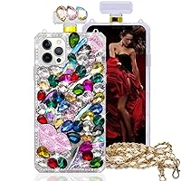 Losin Compatible with iPhone 15 Pro Max Bling Case Luxury Perfume Bottle Phone Case with Crossbody Lanyard Strap 3D Glitter Crystal Rhinestones Diamond Cover for Women and Girls (Pink)