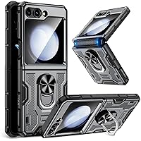Caka for Samsung Galaxy Z Flip 5 Case, Galaxy Flip 5 Case Built in Screen Protector & Hinge Protection & 360 Rotate Ring Stand, Protective Case for Samsung Z Flip 5 Case 2023-Gray