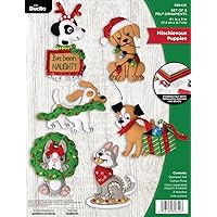 Bucilla, Mischievous Puppies, Felt Applique 6 Piece Ornament Making Kit, Perfect for Holiday DIY Arts and Crafts, 89642E