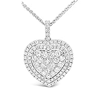 The Diamond Deal 18kt White Gold Womens Necklace Heart-shaped Cluster VS Diamond Pendant 0.94 Cttw (16 in, 2 in ext.)
