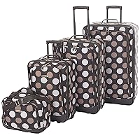 Rockland Escape 4-Piece Softside Upright Luggage Set, Telescoping Handles, Black Dot, (14/19/24/28)