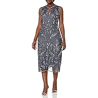 Women's Long Beaded Dress with Keyhole Front and Floral Motif