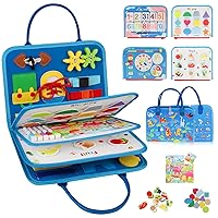 Fine Motor Busy Board for 1 2 3 4 Year Old Toddlers - Early Learning Basic Life Skills Educational Sensory Board Toys for Car Plane Travel Activities(Blue)