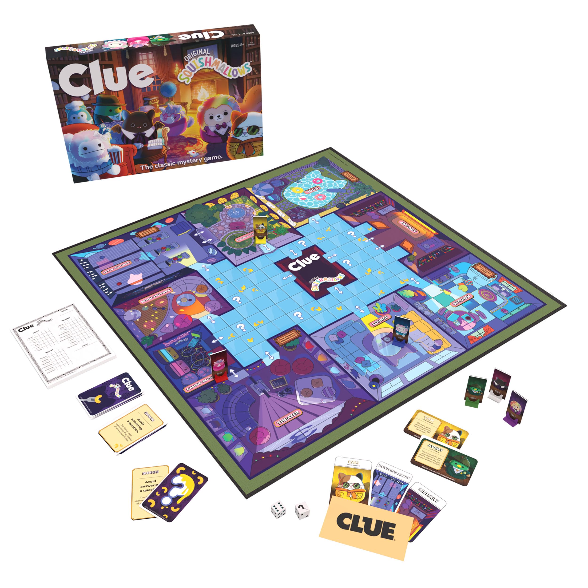 CLUE: Squishmallows Board Game| Official Squishmallows Merchandise | Collectible Clue Game Featuring Cam, Emily, Leonard, Lola and More