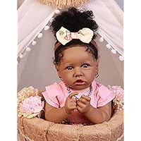 Lifelike Reborn Baby Dolls with Soft Body African American Realistic Girl Doll 22.8 Inch Best Birthday Gift Set