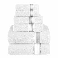 Elegant Comfort Premium Cotton 6-Piece Towel Set, Includes 2 Washcloths, 2 Hand Towels and 2 Bath Towels, 100% Turkish Cotton - Highly Absorbent and Super Soft Towels for Bathroom, White/Gray