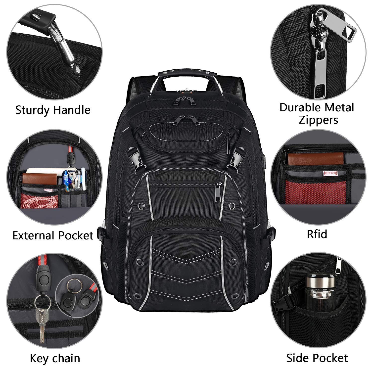 VECKUSON 18.4 Laptop Backpack for Men, 55L Extra Large Gaming Laptops Backpack with USB Charger Port,TSA Friendly Flight Approved and RFID Anti-Theft Pocket, adult business xl backpack