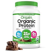 Orgain Organic Vegan Protein Powder, Creamy Chocolate Fudge - 21g of Plant Based Protein, Low Net Carbs, Non Dairy, Gluten Free, No Sugar Added, Soy Free, Kosher, Non-GMO, 2.03 Lb (Packaging May Vary)