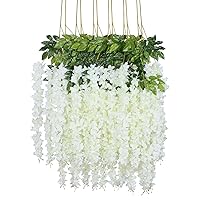 Duovlo 12 Piece Artificial Silk Wisteria Vine 3.6 Feet Ratta Hanging Flower Garland String Home Party Wedding Decor (White)